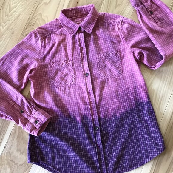 Bleached Flannel Shirt, Size XS: Upcycled Painted Fancy Lady Portrait - Picture 5 of 12